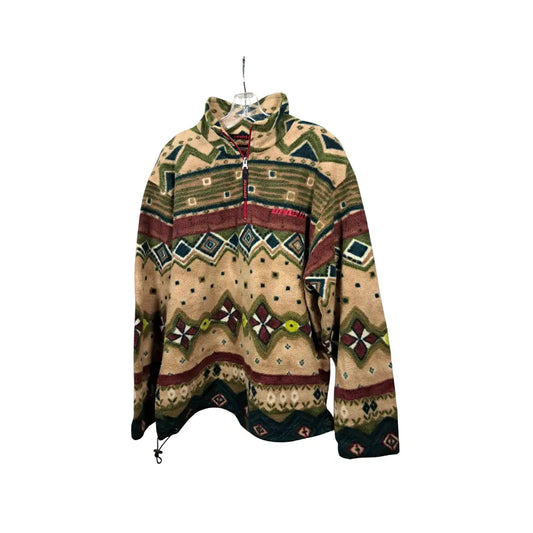 Invicta Vintage 90s Fleece Pullover / Aztec Pattern / Beige-Green / Size L
