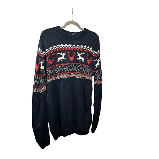 Vintage Norweger Strickpullover – Rentier Fair-Isle Muster / Navy / Pullover Größe XL